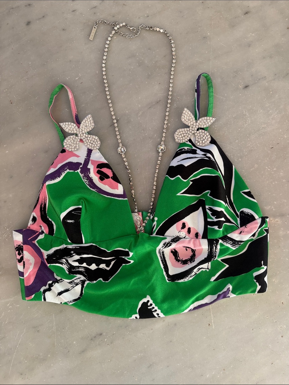 Area Green Floral Print Women's Crop Top